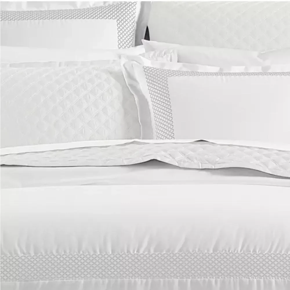 Hudson Park Collection 500TC Embroidered Geo Duvet Cover Twin Pima Cotton, New